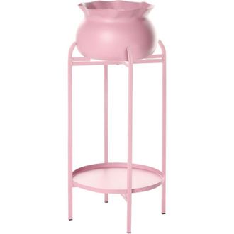 Beliani Maceta Con Patas De Hierro Para Interior Y Exterior Redonda 25 X 25 X 60 Cm De Hierro Rosa Mokuren