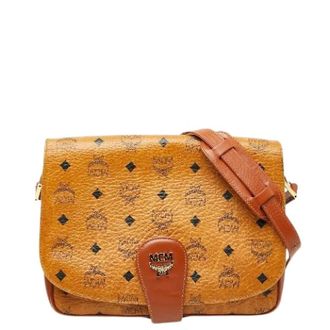 MCM Pre-owned Cross Body Bags, female, Brown, Size: ONE SIZE Pre-owned Visetos Leather Shoulder Bag