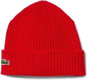 Lacoste Wool Cuff Beanie in Rouge at Nordstrom