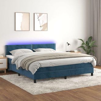 vidaXL Cama Box Spring Colch&oacute;n Y Led Terciopelo Azul Oscuro 160x200 Cm Vidaxl