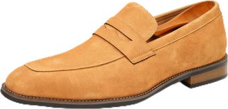 Generic Mens Suede Leather Loafers Lightweight Round Toe Slip on Business Dress Oxford Shoes Driving Office Penny Loafer,Camel,10.5 UK