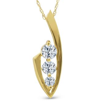 Pompeii3 1/2ct Three Stone Diamond Yellow Gold Pendant Necklace