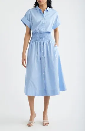 Spanx Stripe Smocked Waist Cotton Midi Dress in Aster at Nordstrom, Size X-Small