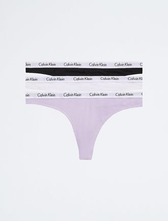 Calvin Klein Womens Carousel Logo Cotton 3-Pack Thong - Blue - XS