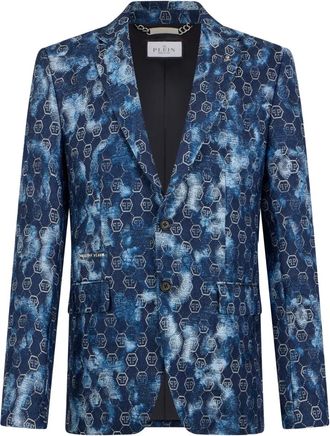 Philipp Plein jacquard-monogram blazer - men - Denim - 50 - Blue
