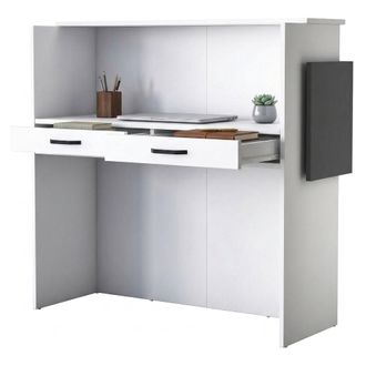 Dmora Escritorio Volador, Una Repisa, 2 Cajones, Mostrador De Recepci&oacute;n, 110x40x110h Cm Blanco