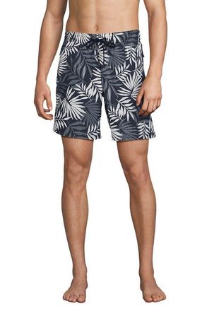 Lands End 7 Inch Volley Hydroliner Swim Trunks in Slate Blue Stipple Palm at Nordstrom, Size Xx-Large