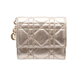 Dior Lady Dior Gold Leather Wallet (Tri-Fold) (Pre-Owned)