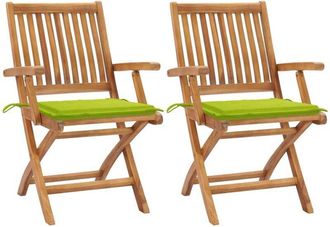 vidaXL Vidaxl - Sillas De Jard&iacute;n 2 Uds Con Cojines Verde Brillante Madera Teca