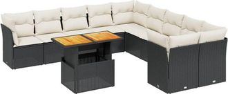 vidaXL Set De Sof&aacute;s De Jard&iacute;n 11 Pzas Y Cojines Rat&aacute;n Sint&eacute;tico Negro Vidaxl