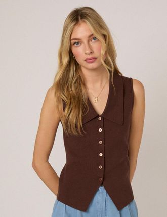 Nobody's Child Brown Knitted Collared Waistcoat