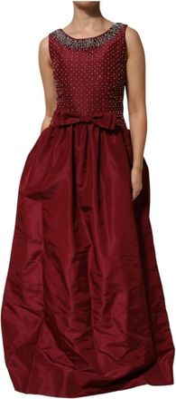 Dolce & Gabbana Bordeauxrode Zijden Avondjurk met Kralen - Dames - Avondkleed - Bruin - L - Leer - Kleedjes