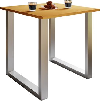 VCM Mesa De Madera Vcm Al. 76 X An. 140 X P. 50 Cm Marco De Pie S&oacute;lido Y De Alta Calidad Pies De Hierro Mesa De Cocina - Xona U (plata / Haya)