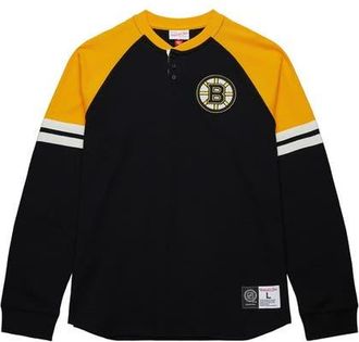 Mitchell & Ness Mens Mitchell & Ness Black Boston Bruins Thermal Henley Long Sleeve T-Shirt at Nordstrom, Size Medium
