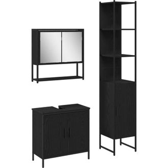 vidaXL Juego De Muebles De Ba&ntilde;o 3 Pcs Negro Madera Contrachapada Vidaxl