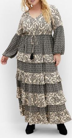 City Chic Clementine Mixed Print Long Sleeve Maxi Dress at Nordstrom, Size Xxl
