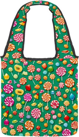 Generic Green Candy Pattern Reversible Canvas Shoulder Tote - Double-Sided Print, 12oz Cotton, 27cm Drop, Fold-Flat Bag for Travel, Shopping, Street Outings