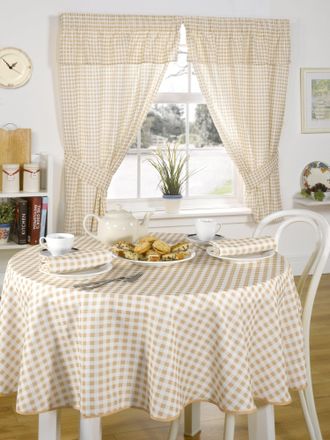 TJ Hughes Molly - Gingham Pencil Pleat Curtains With Pelmet Header in Beige - TJ Hughes