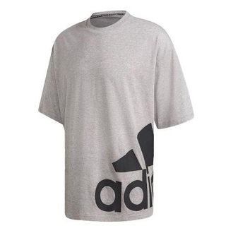 adidas M Mh Boxbos Tee Logo Printing Training Sports Round Neck Short Sleeve Gray GC7289