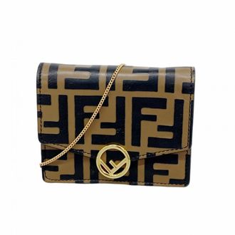 Fendi Black Brown Leather Chain/Shoulder Wallet (Pre-Owned)