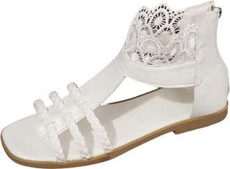 Generic Gladiator Sandals for Women Flat Sandals Ladies Thong Cross Strappy Sandal Back Zipper Roman Sandal Comfy Soft Footbed Open Toe Causal Beach Boho Shoe