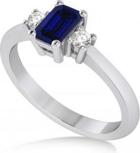 Allurez Emerald Blue Sapphire & Diamond Three-Stone Engagement Ring 14k White Gold (0.60ct)