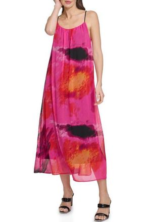 DKNY Abstract Print Chiffon Maxi Dress in Shocking Pink Multi at Nordstrom, Size X-Large