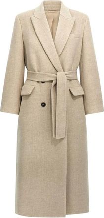 Brunello Cucinelli Double-breasted jas - Dames - Jas met riem - Beige - M - Wol - Jassen