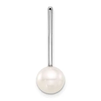 Diamond2Deal 14K White Gold 8-9mm Round White Freshwater Cultured Pearl Drop Chain Slide