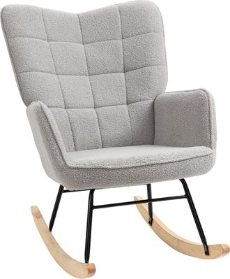 OEM Silla Mecedora De Borreguito Sill&oacute;n Balanc&iacute;n Oscilante 40&deg; Con Patas De Madera De Haya Carga 120 Kg 71x98x101 Cm Gris