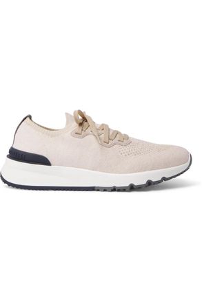 Brunello Cucinelli Suede-Trimmed Stretch-Knit Sneakers