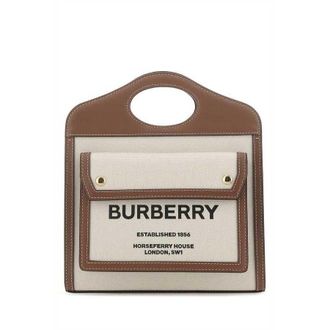 Burberry Two-Tone Canvas And Leather Mini Pocket Handbag Naturalmaltbrown Cotton Polyurethane Borse A Mano