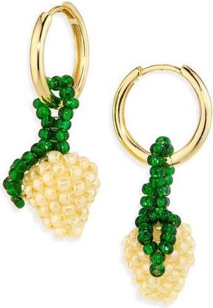 Pura Utz Beaded Charm Drop Hoop Earrings in Yellow /Green at Nordstrom Rack