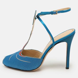 Charlotte Olympia Blue Metallic Lurex Fabric Ankle Strap Sandals