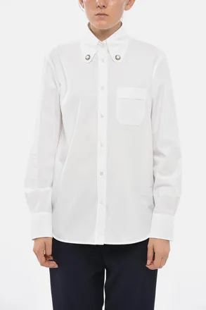 Valentino Camicia Button Down in Popeline di Cotone con Bottoni Gioiello Valentino