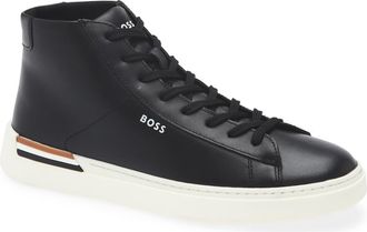 BOSS Clint High Top Leather Sneaker in Black at Nordstrom Rack, Size 10Us / 9Uk
