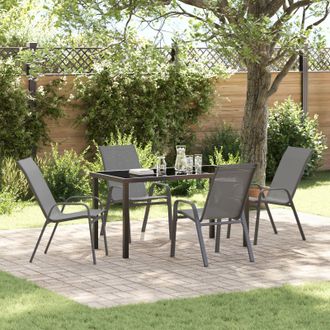 Berkfield Home 5 Piece Garden Dining Set Grey Textilene & Steel