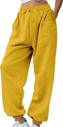 Generic Sport Trousers Women, Ladies High Waist Joggers Adjustable Drawstring Sweatpants, Cosy Lounge Pants for Running, Joggers for Women UK Yellow