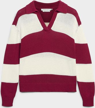 Contemporaine Womens Broad stripes Johnny-collar sweater