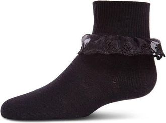 MeMoi Classic Lace Ruffle Anklet Socks in Black at Nordstrom, Size 6-12M
