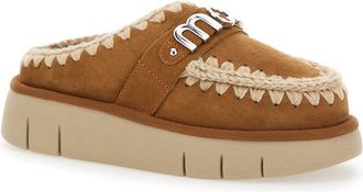 Mou Womens Mules Beige With Logo Lettering Brown Sheep