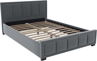 Home Discount Vanita Double Fabric Bed with Gel Memory Foam Pocket Spring Mattress, Light Grey