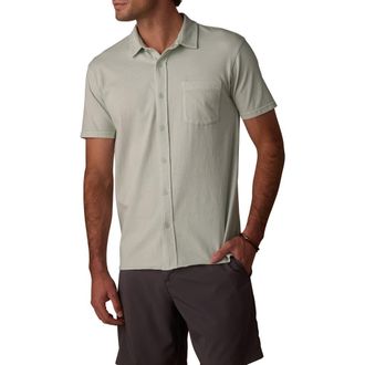 The Normal Brand Normal Short Sleeve Cotton Jersey Button-Up Shirt in Sea Glass at Nordstrom, Size Xx-Large