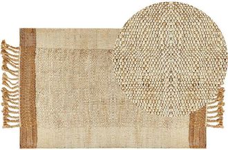 Beliani Beliani - Alfombra De Yute Beige Arena Natural 80 X 150 Cm A Mano Geom&eacute;trico Borlas Dedemli