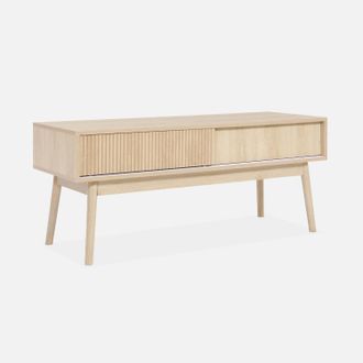 Sweeek Sweeek - Mueble Tv Escandinavo Efecto Madera, 115cm, Linear, Madera, 115x40x48 Cm