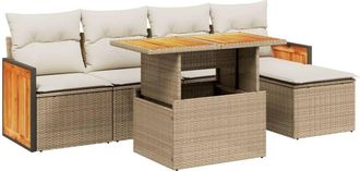 vidaXL 6 Piece Garden Sofa Set with Cushions Beige Poly Rattan Vidaxl