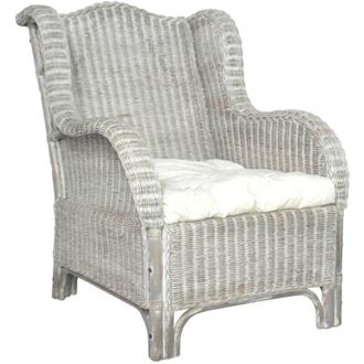 vidaXL Vidaxl - Poltrona con Cuscino Grigio in Rattan Naturale e Lino