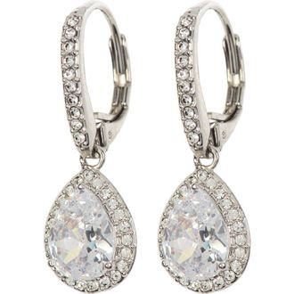 Nadri Pear Drop Cubic Zirconia Pav&eacute; Leverback Earrings in Rhodium at Nordstrom Rack