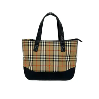 Burberry Beige Black Canvas Leather Handbag Tote Bag (Pre-Owned)