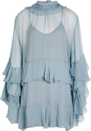 Chlo&eacute; Ruffled Tiered Silk-chiffon Mini Dress - Light Grey - 38 (UK10 / S)